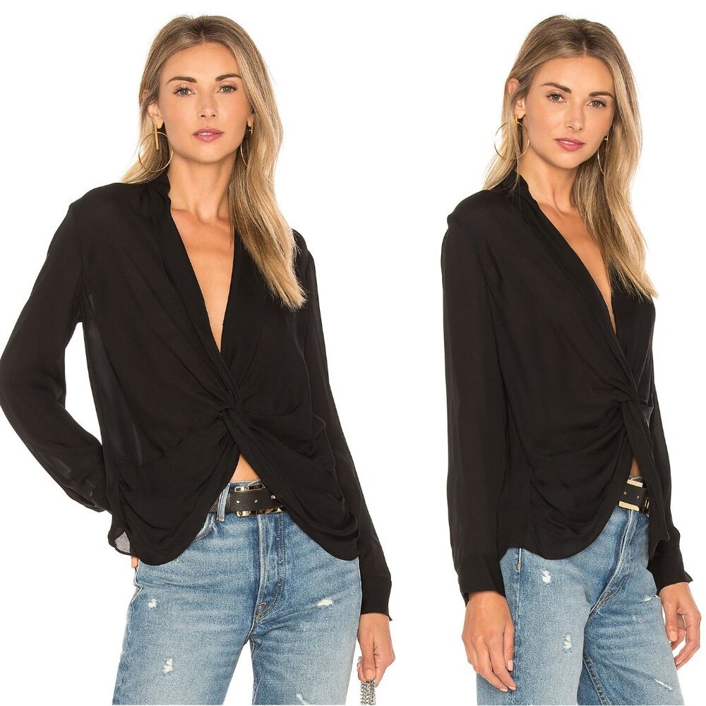 New L'AGENCE Mariposa Black Silk Chiffon V-Neck Blouse Party Sz S